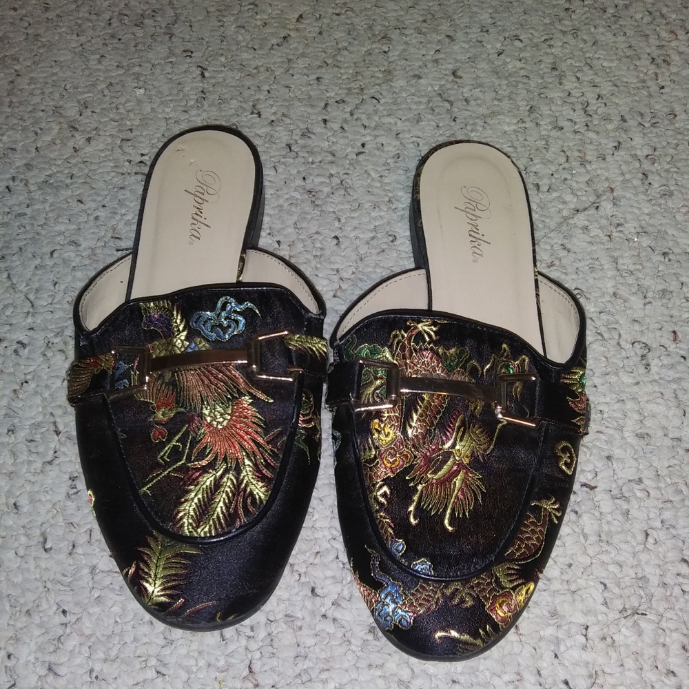 Embroidered Dragon Mules